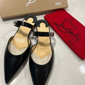 Christian Louboutin Black Pointed Leather Mary Jane Mules with Red Dust Bag